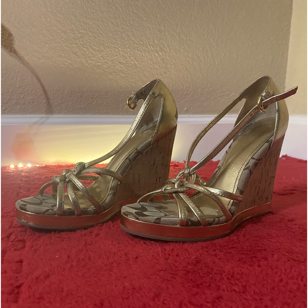 Gold, Brown, & Beige Coach Wedges in Size 5 1/2 .